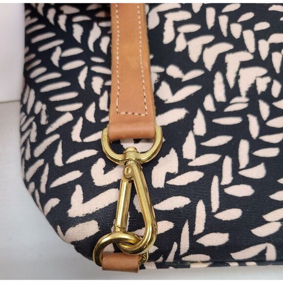 Sseko Designs Canvas Leather Convertible Backpack Tote Bag Black Tan Geometric main image 9